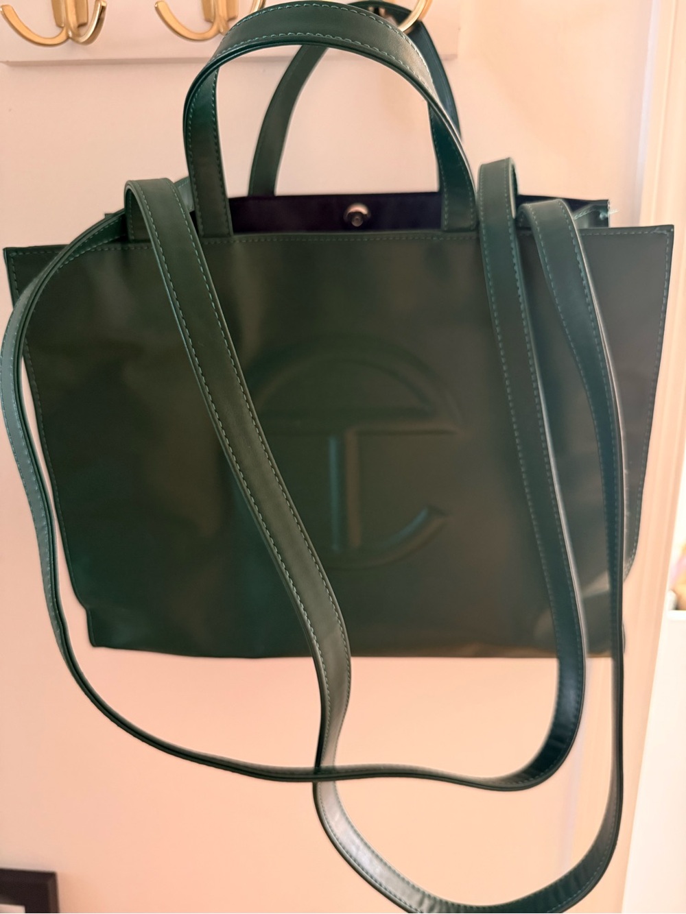 Telfar Dark Green Shopping Tote with Detachable Shoulder Strap
